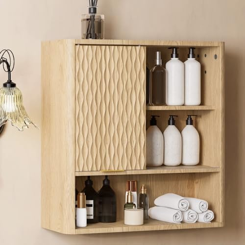 Cooday Fluted Bathroom Wall Cabinet, Modern Medicine Cabinet with Sliding Door, Storage Cabinet W... | Amazon (US)