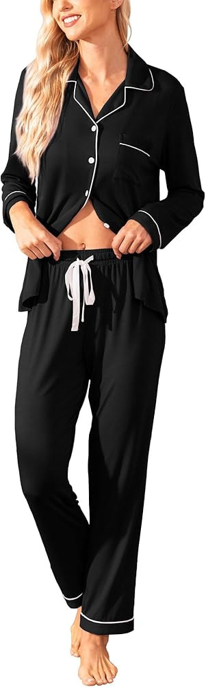 Samring Pajamas Women's Long Sleeve Sleepwear Button Down Pj Sets Soft Loungewear Pajama Set for ... | Amazon (US)