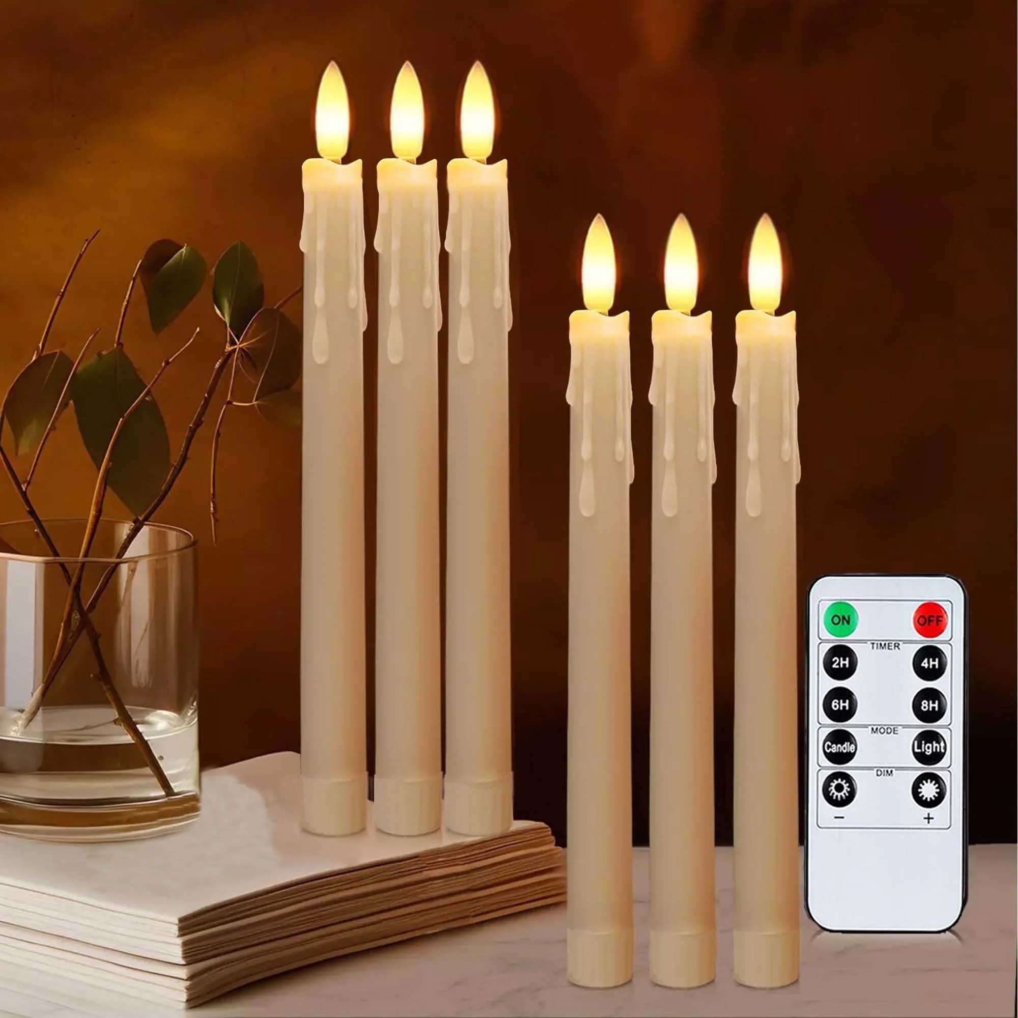 HIDAWN 6Pack Flameless Taper Candles with Remote Timer, 9.84'' LED Fake Electric Candlesticks,Bat... | Walmart (US)