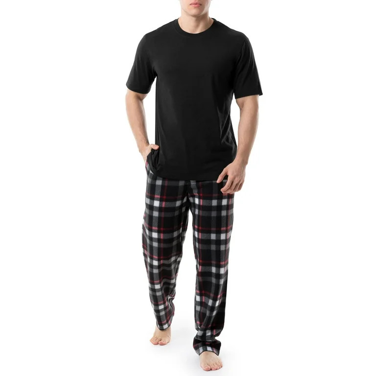 Fruit of The Loom Men's Short Sleeve T-Shirt and Fleece Pajama Pant Set, Sizes S-5XL | Walmart (US)