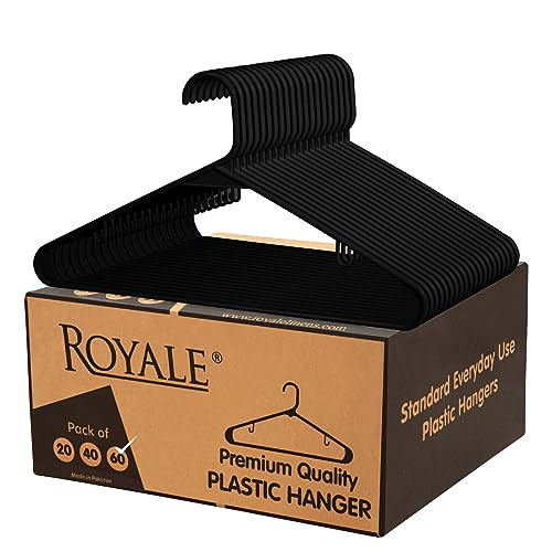 ROYALE Plastic Hangers 60 Pack - Black Plastic Hangers - Clothes Hanger with Hooks – Heavy Duty Space Saving Coat Hangers Ideal for Everyday Use for Tops, Skirt, Dress, Shirts, Pants (60 Pack, Black) | Amazon (US)