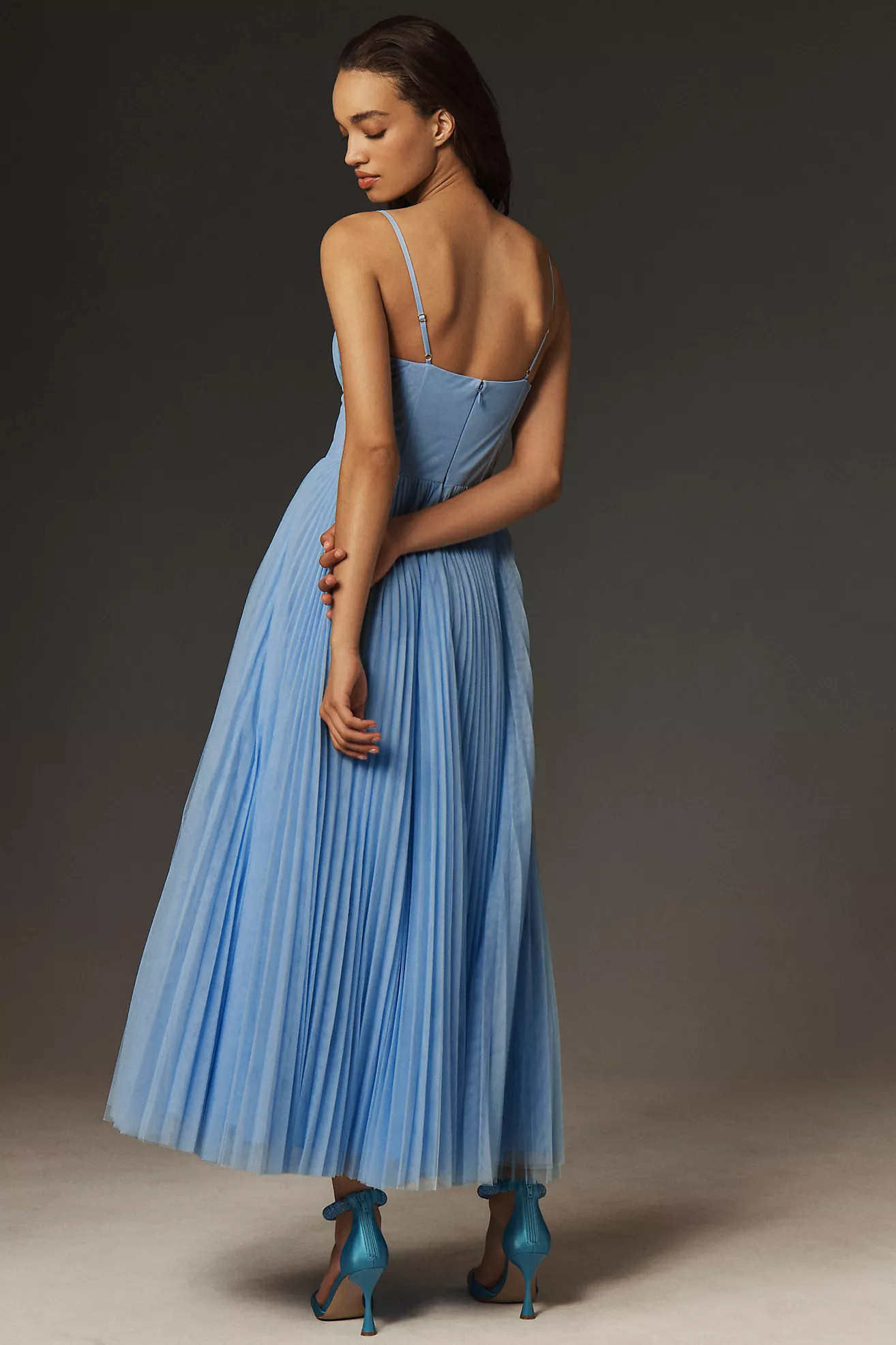 Hutch Amara Corset Pleated Tulle Fit & Flare Midi Dress | Anthropologie (US)