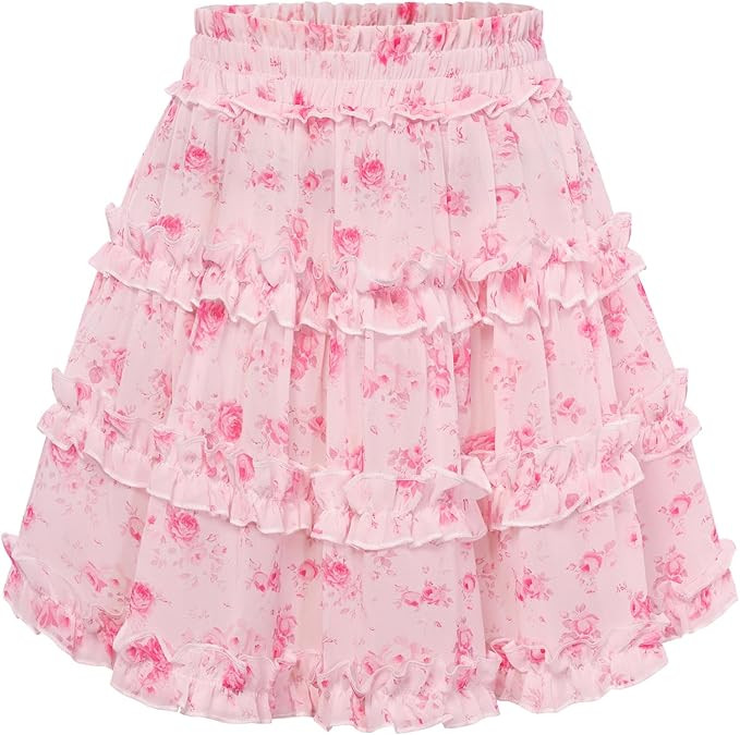 Scarlet Darkness Floral Mini Skirt for Women 2026 Ruffle Tiered Skorts Summer Flowy Skirts with P... | Amazon (US)