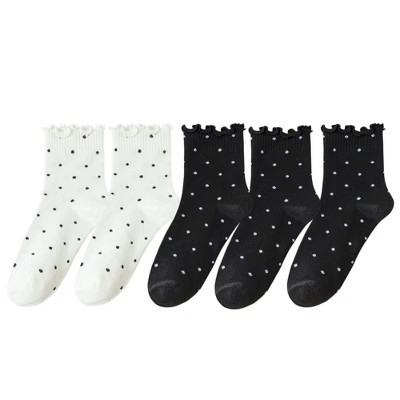 Anna-Kaci Women's Polka Dot Ankle Socks Set Soft Cotton Blend Ruffle Trim Cuff Multiple Color Combos 5 Pairs, 5 PK-MUL B | Target