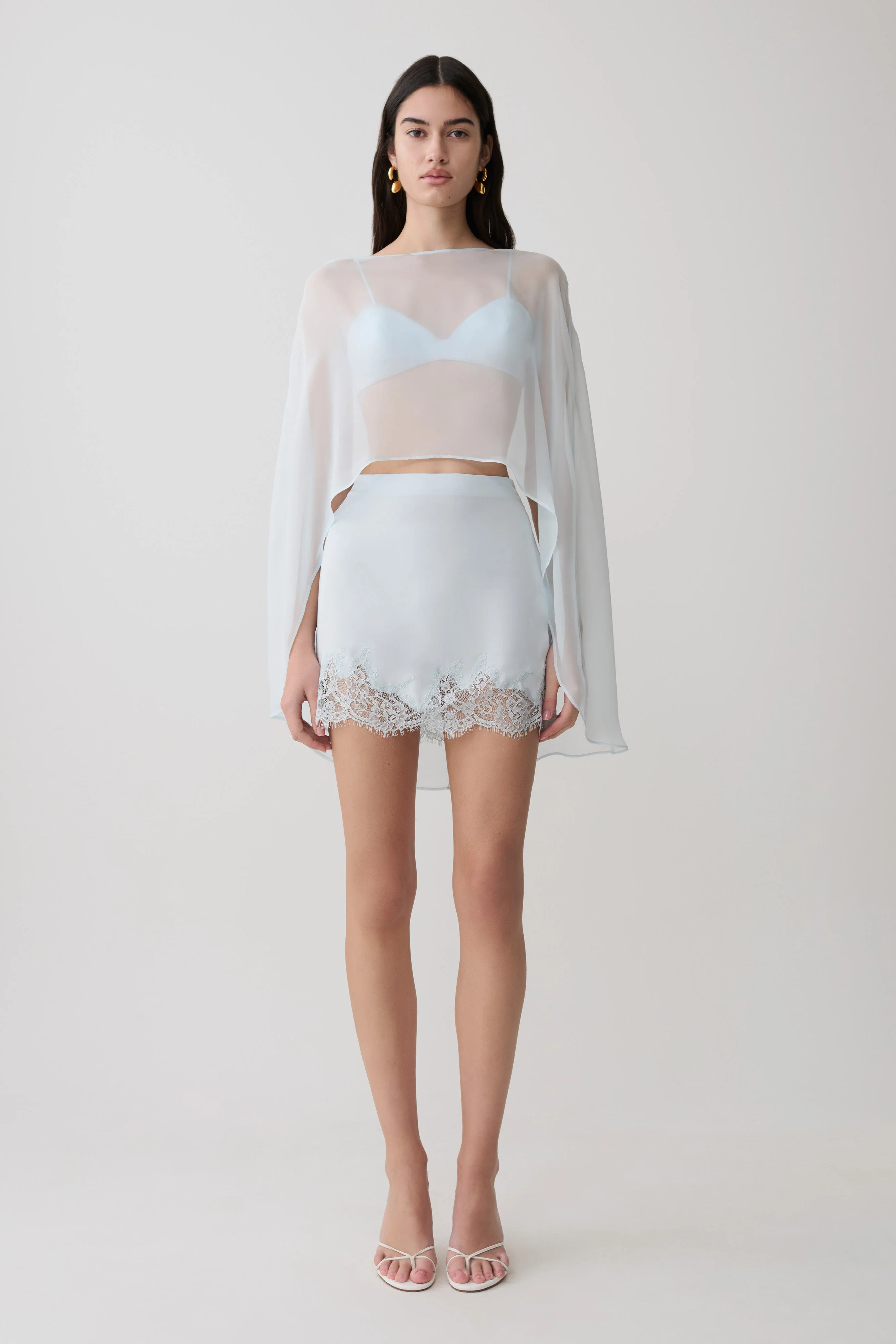 Nina Lace And Satin Mini Skirt / Ice Blue | MESHKI | S | MESHKI US
