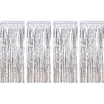 4 Pack Foil Curtains Metallic Fringe Curtains Shimmer Curtain for Birthday Wedding Party Christmas D | Walmart (US)