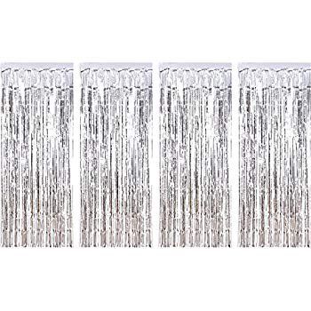 4 Pack Foil Curtains Metallic Fringe Curtains Shimmer Curtain for Birthday Wedding Party Christmas D | Walmart (US)