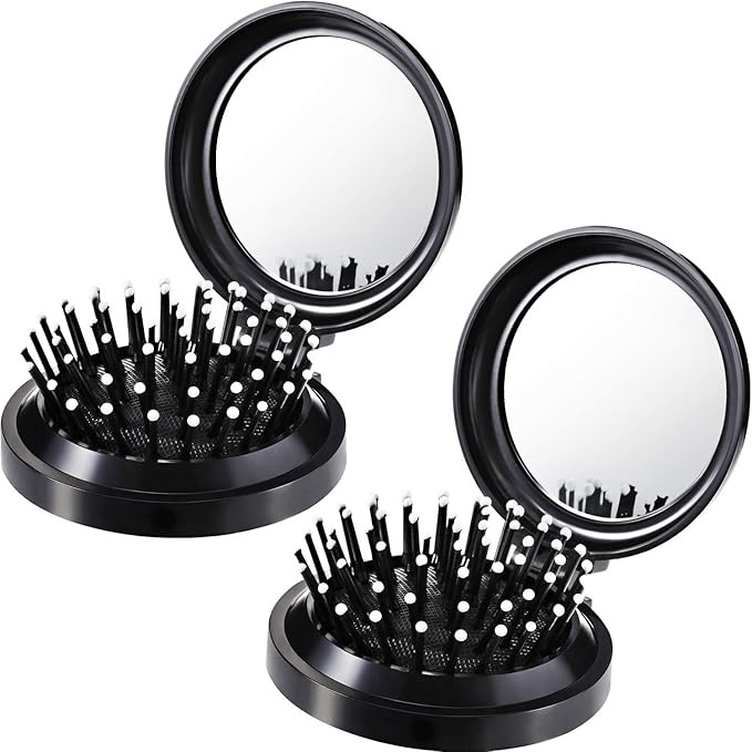 Boao 2 Pack Foldable Travel Mirror Hair Brushes Round Portable Folding Pocket Hair Brush Mini Com... | Amazon (US)
