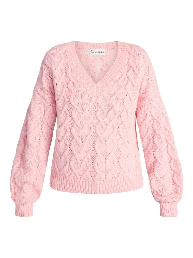 No Boundaries V-Neck Pullover Sweater, Midweight, Women's XXS-XXL | Walmart (US)