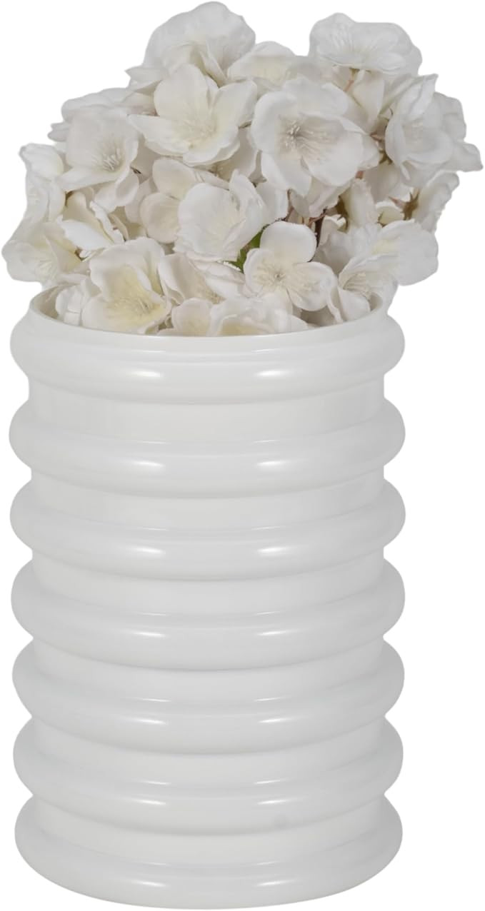 Sagebrook Home Cylinder Glass Vases Scallop Decorative Ceramic Flower Vase Accent Piece, Living R... | Amazon (US)