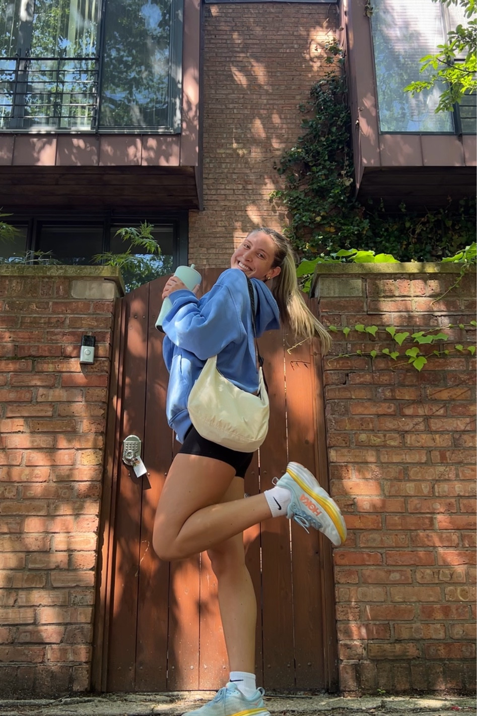 Perfect little outfit for my workout class this morning 🏃🏼‍♀️🌟 Baggu bags, Hokas, and comfy hoodies are the way to my heart 🤍

Whitefox, Baggu, Hoka Bondi, Lululemon, biker shorts, athletic 

#LTKItBag #LTKU #LTKFitness