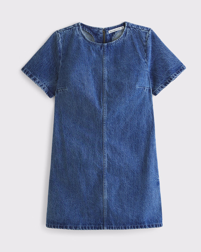 Abercrombie & Fitch Women's Denim Shift Mini Dress in Medium Wash - Size XXS | Abercrombie & Fitch (US)
