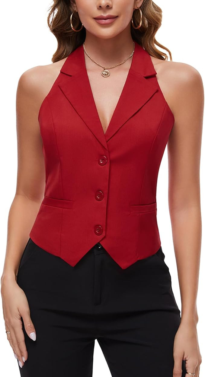 MINTLIMIT Women's Cropped Waistcoat 3 Button Halter Notch Lapel Waistcoats Formal Tuxedo Suit Ves... | Amazon (UK)