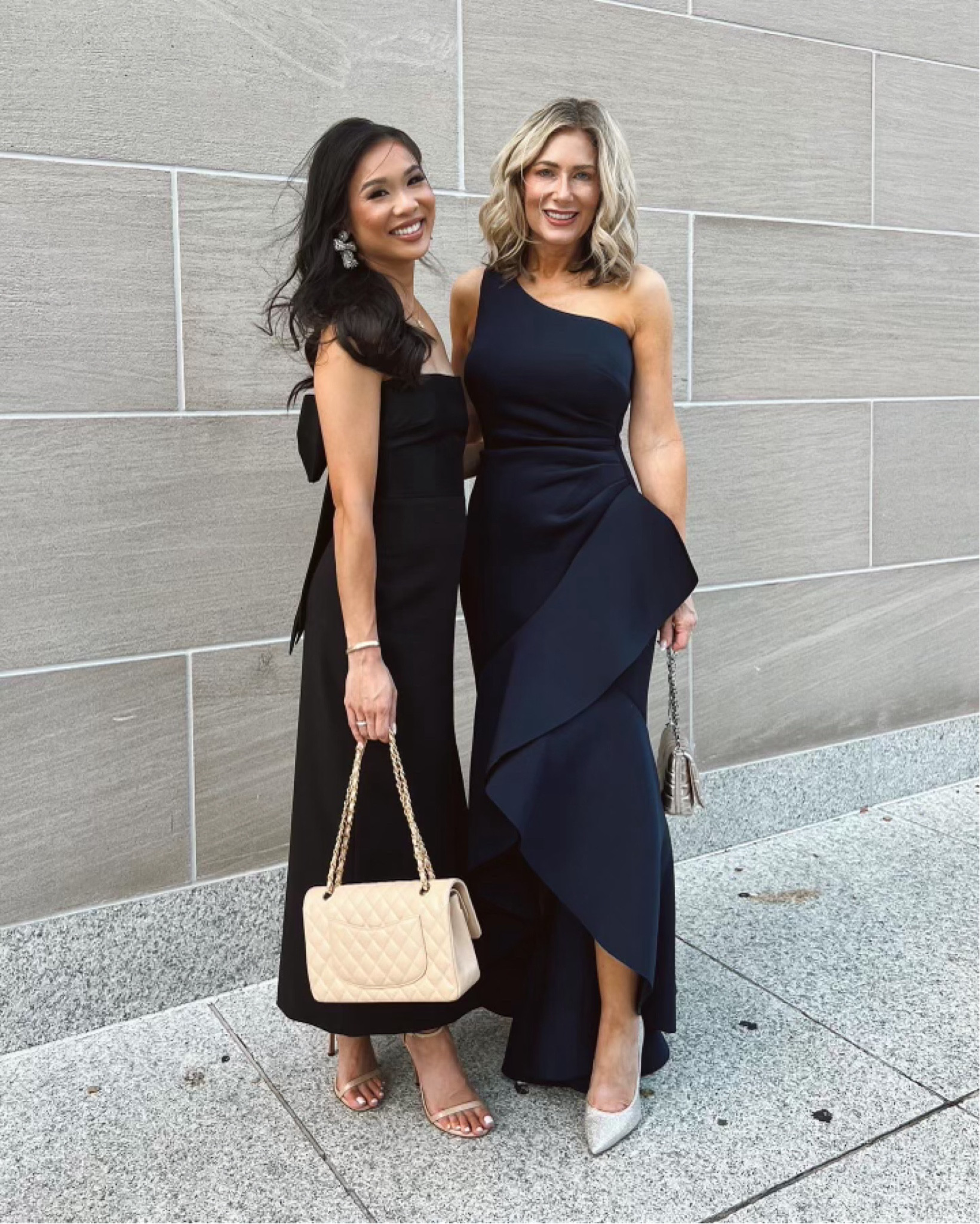 Formal wear with black strapless midi dress and that is on sale for 40% off paired with the best heels and navy blue one shoulder dress that is stunning on! Perfect for formal events or weddings 

#LTKStyleTip #LTKSaleAlert