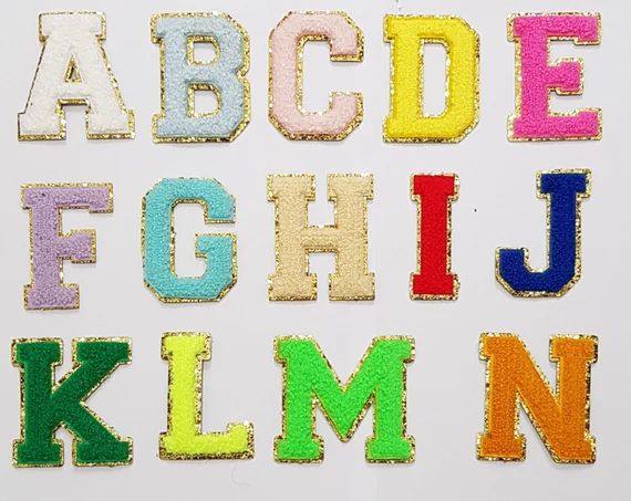 Chenille Patch Letter Patches Iron on / Sew on Retro Alphabet Embroidery Gold | Etsy (US)