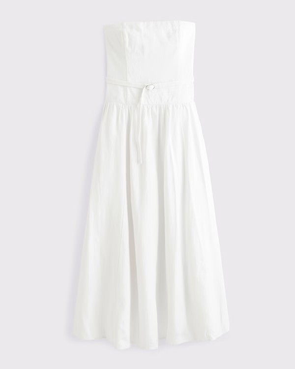 Premium Linen Drop-Waist Belted Maxi Dress | Abercrombie & Fitch (US)