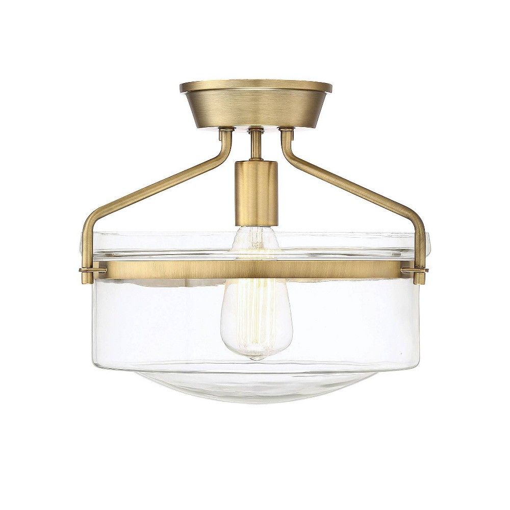 1 Light Semi Flush Mount with Clear Glass Natural Brass - Aurora Lighting | Target