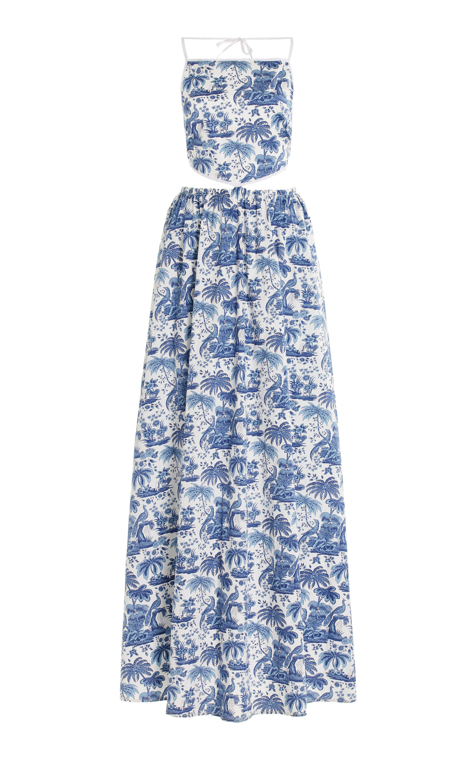 STAUD - Women's Myla Cutout Printed Stretch-Cotton Maxi Dress - Blue - L - Moda Operandi | Moda Operandi (Global)