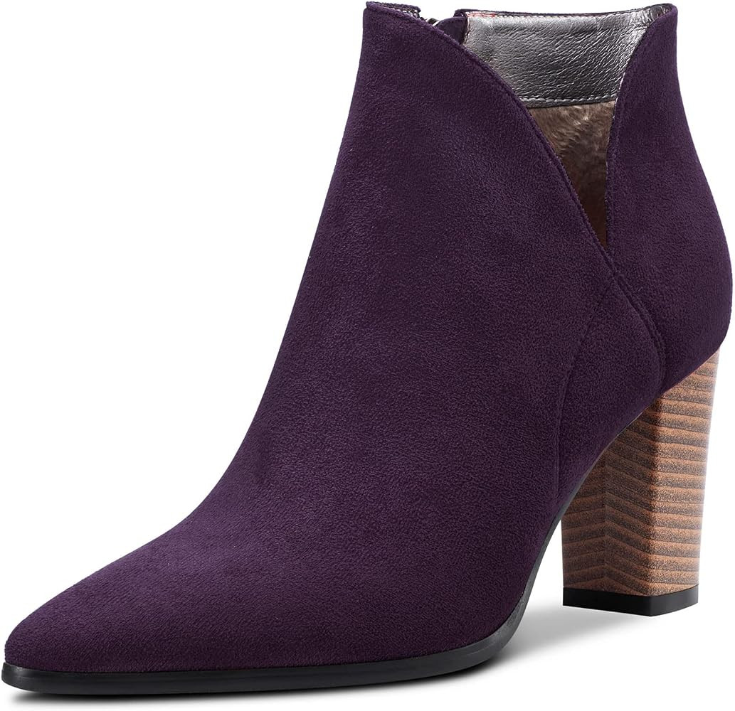 DearOnly Womens Short Bootie Ankle Boots Pointed Toe Block Chunky High Heel Suede Dress Shoes Vin... | Amazon (US)