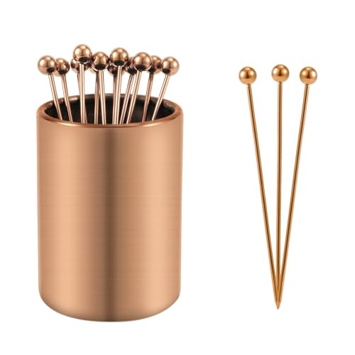 Metal Cocktail Picks Holder Set, 12 Cocktail Toothpicks Reusable Stainless Steel Skewers Decorative Sticks for Appetizers for Sandwiches, BBQ Snacks, Cocktails, Drinks (Rose Gold) | Amazon (US)