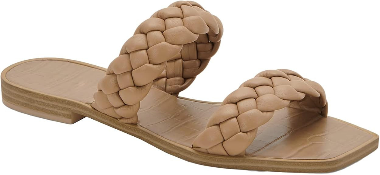 Trish Lucia Women's Square Open Toe Flat Sandals Braided Strap Slip-on Slides Mules Woven Leather... | Amazon (US)