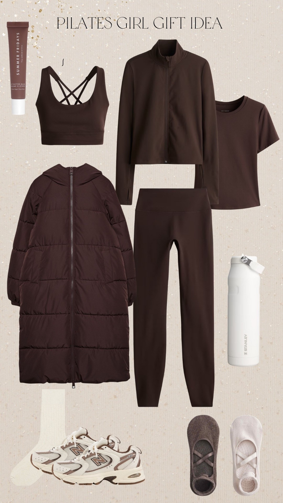 I have this legging and zip through set in three colours now. I love them. I wear them to Pilates or just for everyday. They act as good thermal base layer when it’s cold. I love my brown duvet coat , this brown puffer is so nice 😍 

The cream socks are honestly my all time faves! Recommend them so much . The nicest off white / cream and a teller nice fabric. The Stanley bottle has 20% off! Such n ie Christmas gift and something that will get used loads. Is till were my new balance 530 in brown loads . These are the Pilates socks I have too and I love them. Again. Really nice gift x

#LTKuk #LTKwinter #LTKstyletip