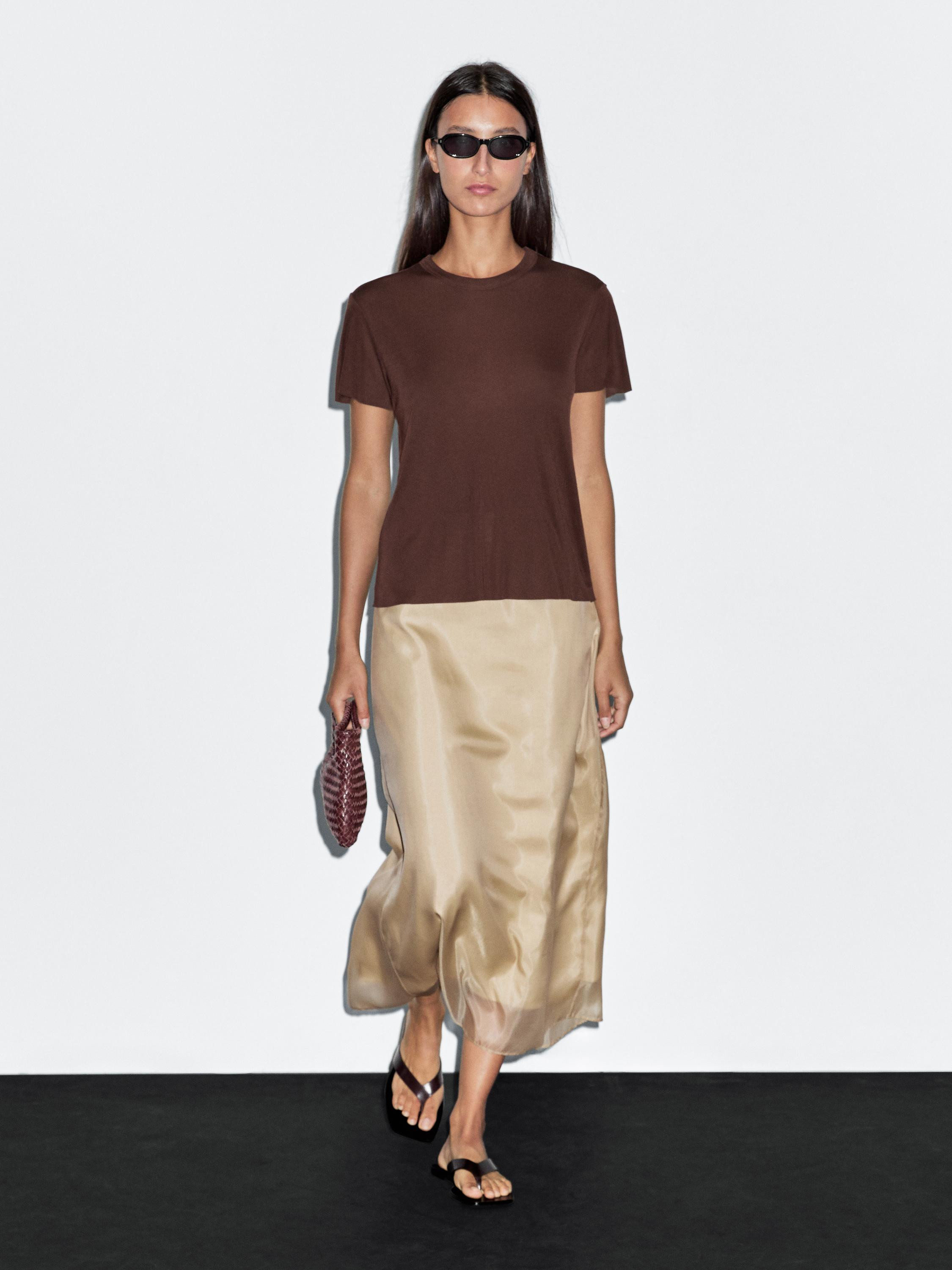 Silk blend double-layer midi skirt | Massimo Dutti US