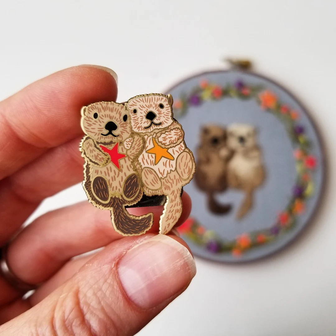Cute Sea Otters and Starfish Needle Minder, Gold Enamel Magnet Pin, Needle Minders for Cross Stit... | Etsy (US)