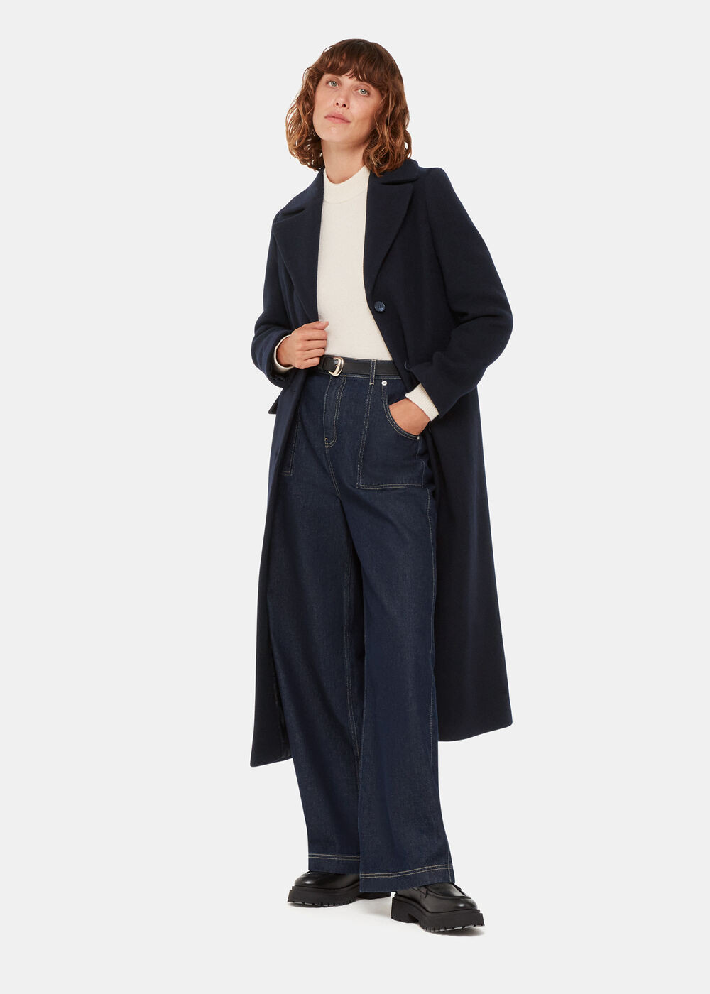 Navy Amalia Longline Coat | WHISTLES | Whistles UK | | Whistles