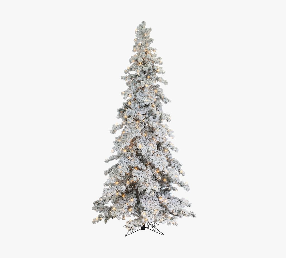 Lit Flocked Layered Spruce Faux Christmas Trees | Pottery Barn (US)