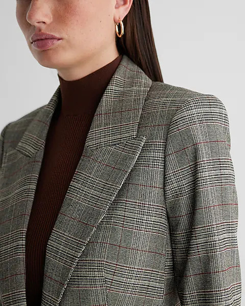 Plaid One Button Blazer | Express