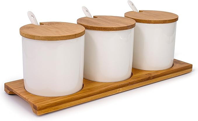 June Sky Ceramic Food Storage Containers with Bamboo Lid- Modern Design Porcelain Jar- Perfect Ca... | Amazon (US)