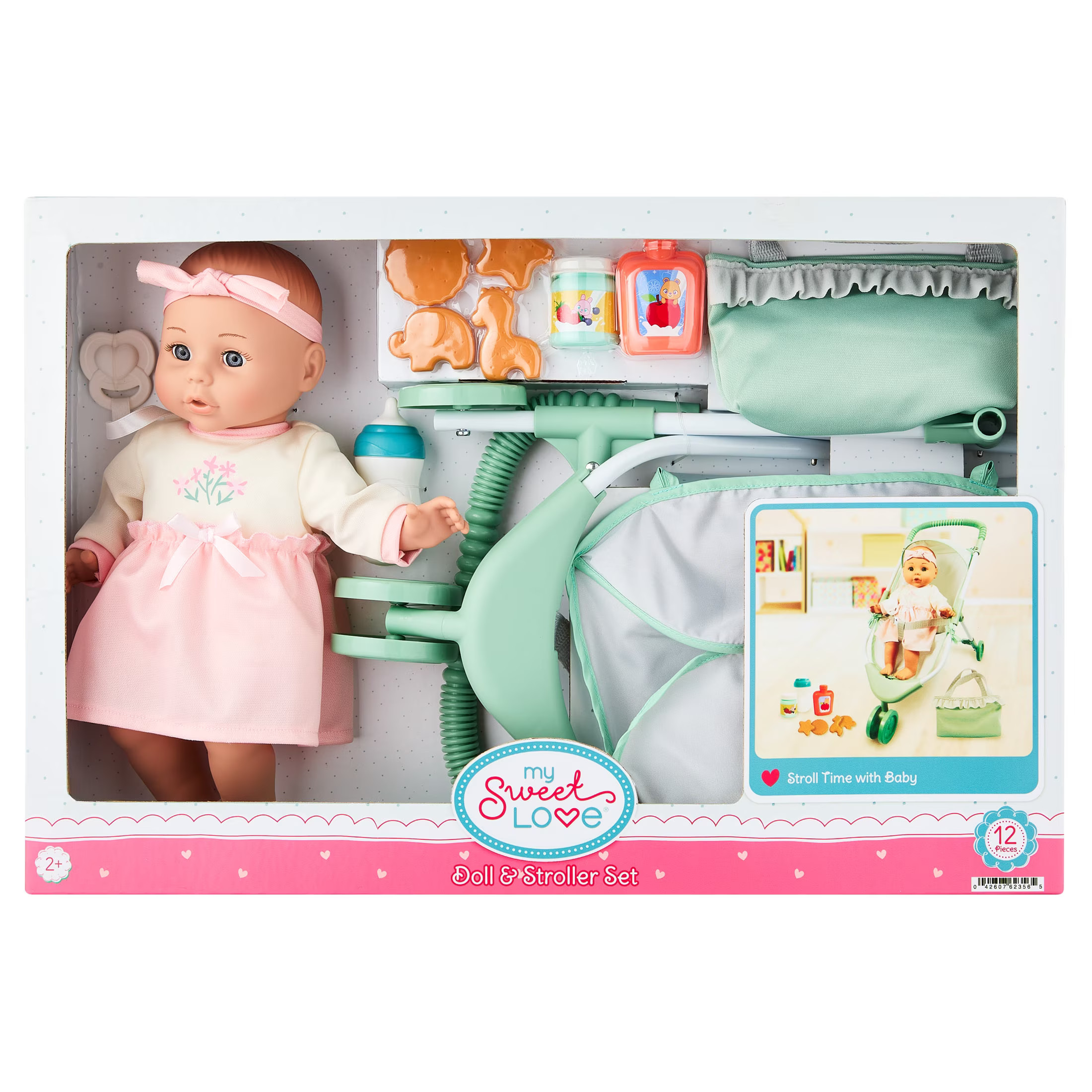 My Sweet Love Doll and Stroller Set, Pink, 12 Pieces | Walmart (US)