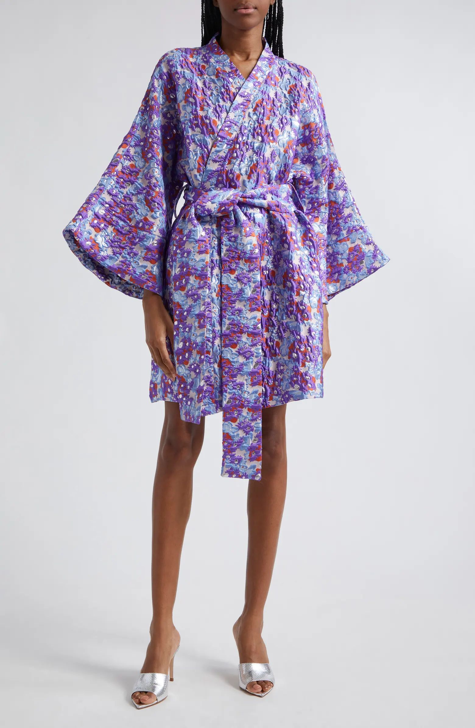 La Vie Style House Floral Brocade Long Sleeve Wrap Style Dress | Nordstrom | Nordstrom