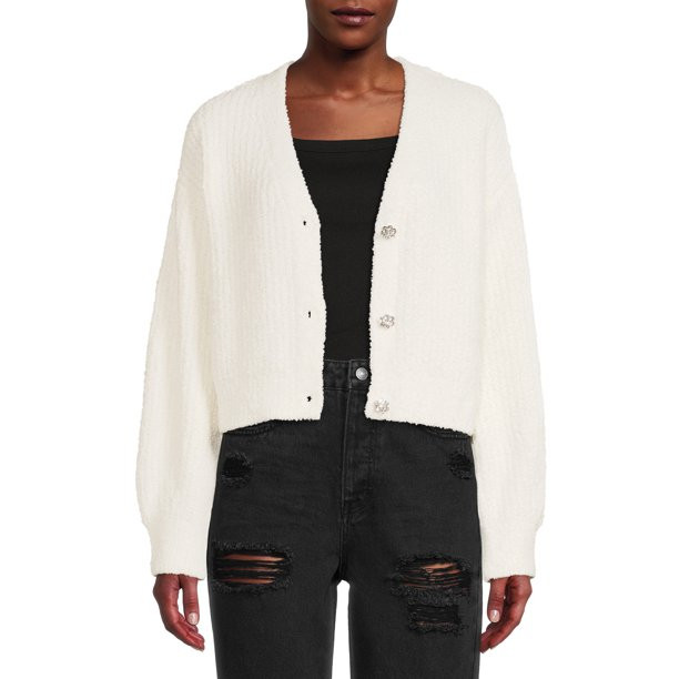 No Boundaries Juniors Ribbed Jewel Button Cardigan - Walmart.com | Walmart (US)