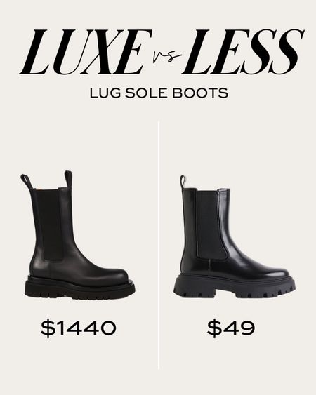 Save or splurge - lug sole boots
Bottega veneta Chelsea boots 
H&M Chelsea boots
Luxe or less boots 

#LTKSeasonal #LTKunder100 #LTKshoecrush