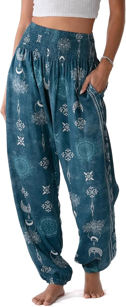 Lotus and Luna Women's Harem Pants Thai Pants for Beach & Lounge High Waisted Flowy Boho Pants Ge... | Amazon (US)