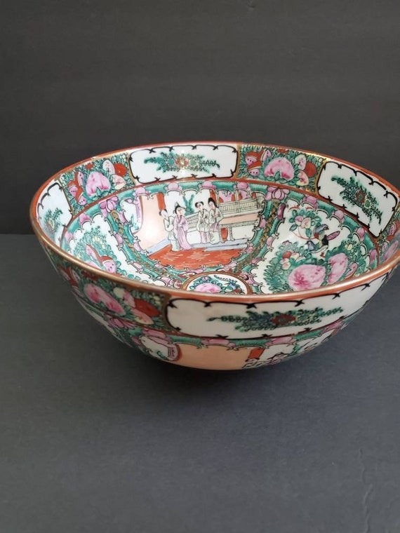 Virage Chinese Famille Rose rose canton, chinoiserie porcelain bowl large | Etsy (US)