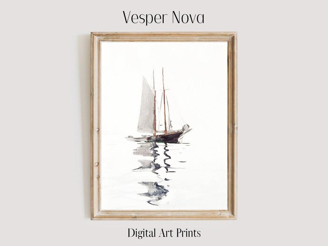 Vintage Nautical Ship Painting Muted Sailboat Printable Neutral Seascape Wall Art Nursery Room De... | Etsy (US)