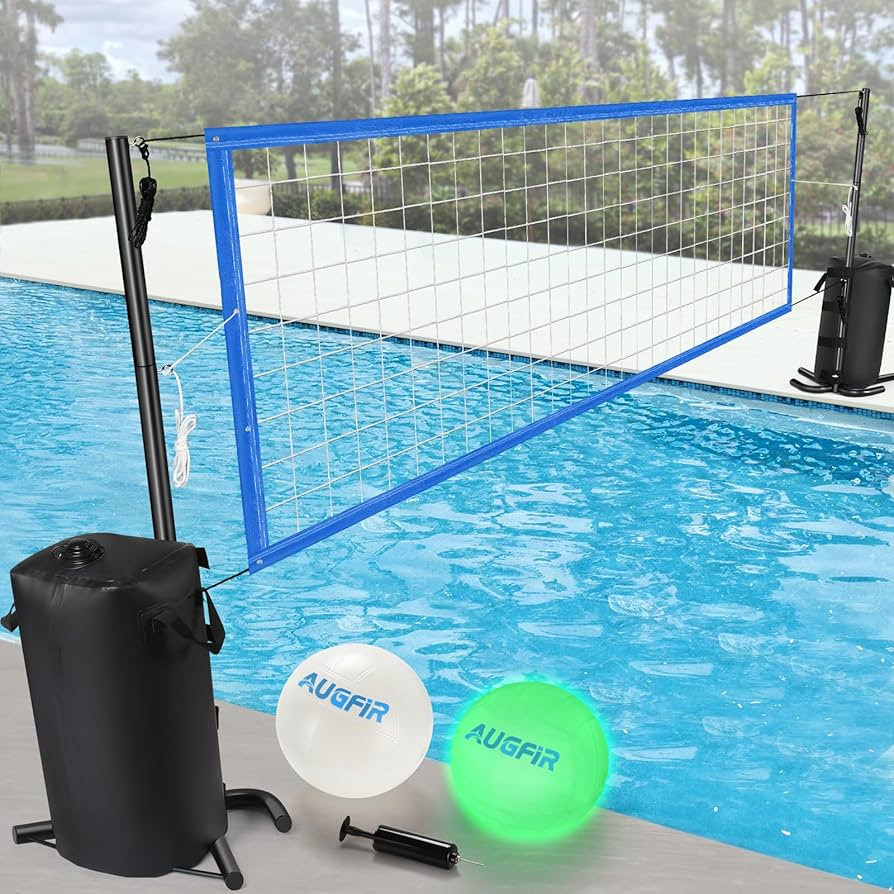 Pool Volleyball Net, Heavy-duty Pool Volleyball Set with 2 Pool Volleyballs, Stabilizing Pool Vol... | Amazon (US)