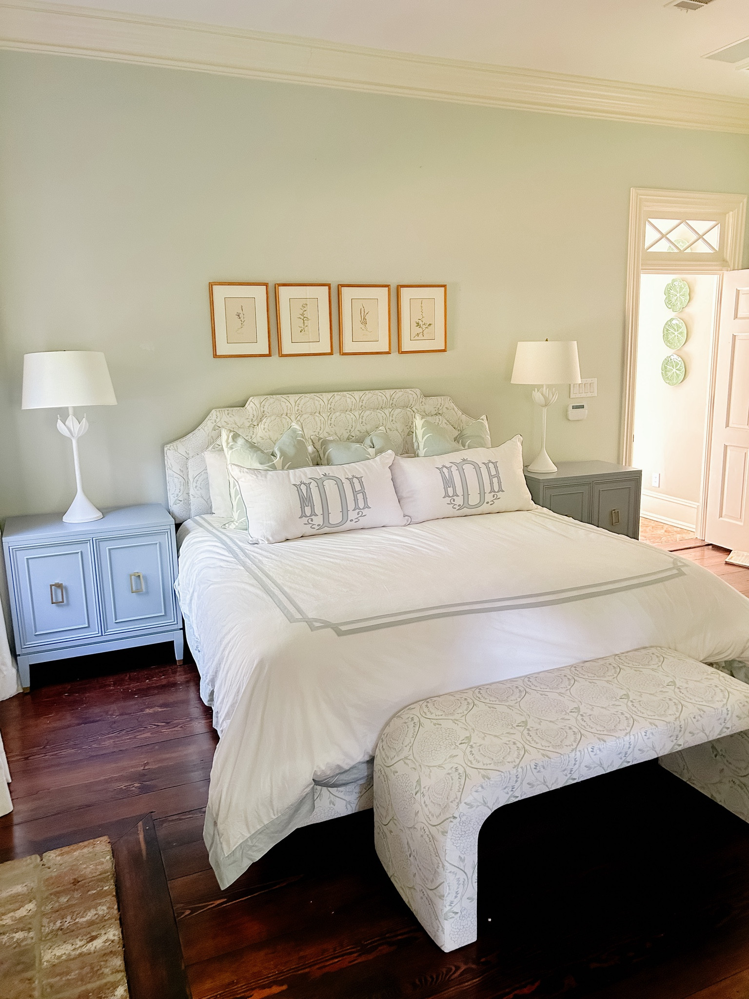 Classic and traditional primary suite with monogram pillows 💙
Grand millennial decor style 

#LTKhome #LTKstyletip #LTKfindsunder50