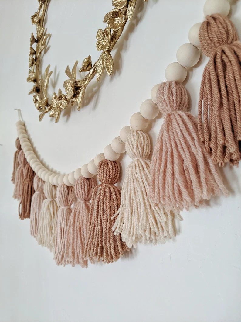 Blush and Clay Yarn Tassel Garland With Wood Beads / Blush | Etsy | Etsy (US)