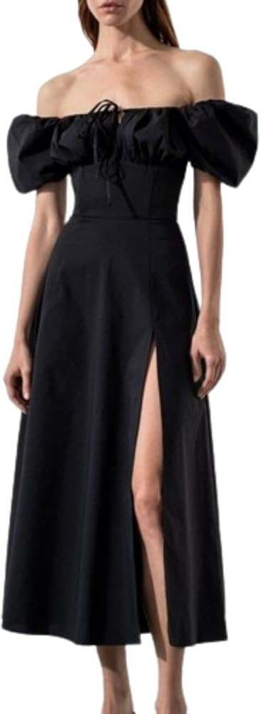 Corset Milkmaid Dress Puff Sleeve Midi Dress for Women Split Dressy Casual Summer Clothes for Bea... | Amazon (US)