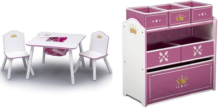 Delta Children Princess Crown Kids Wood Table and Chair Set with Storage & Princess Crown Design ... | Amazon (US)