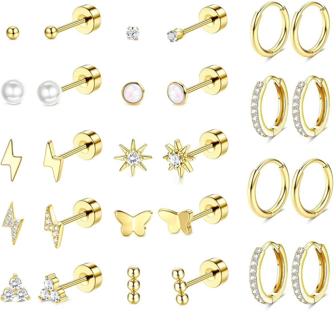 FIASASO Flat Back Earrings for Women Hypoallergenic - Surgical Steel Stud Hoop Earrings for Sensi... | Amazon (US)