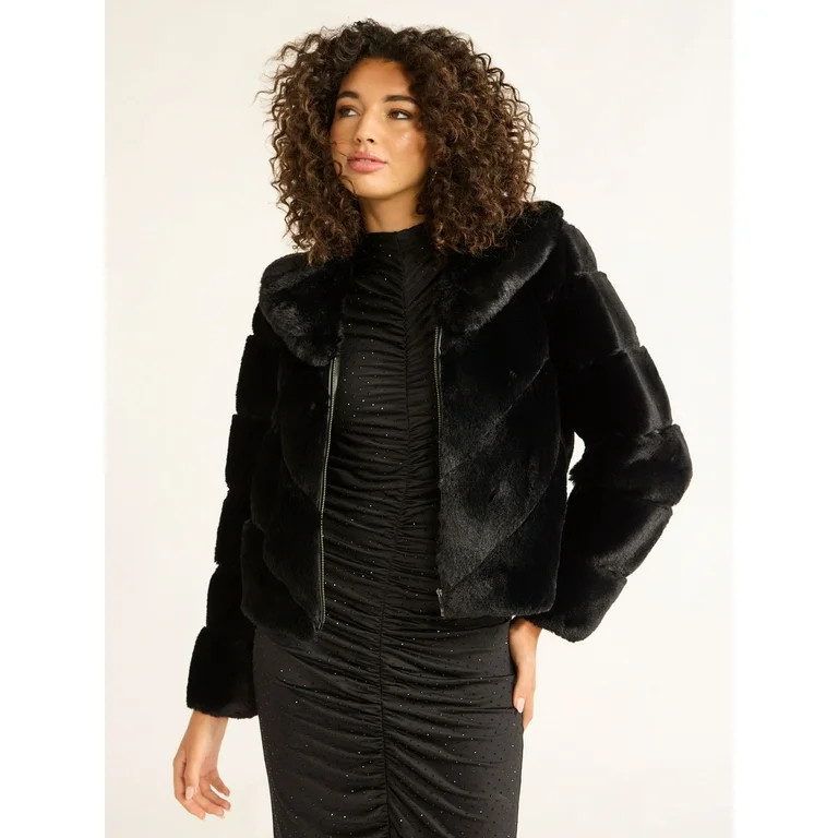 Sofia Jeans Women's and Women's Plus Faux Fur Chubby Jacket, Sizes XS-5X - Walmart.com | Walmart (US)