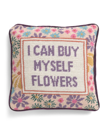 11X11 Flowers Needlepoint Pillow, Cotton/Polyester/Wool | TJ Maxx