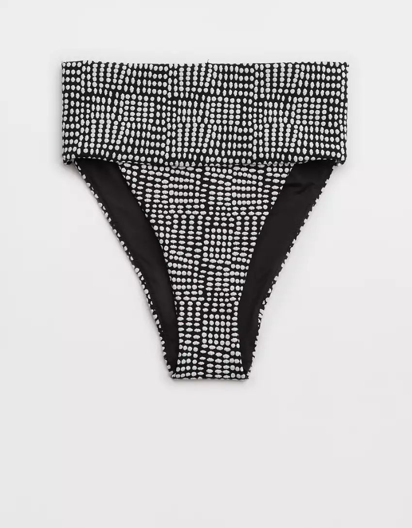 Aerie Jacquard Banded High Cut Cheeky Bikini Bottom | American Eagle Outfitters (US & CA)