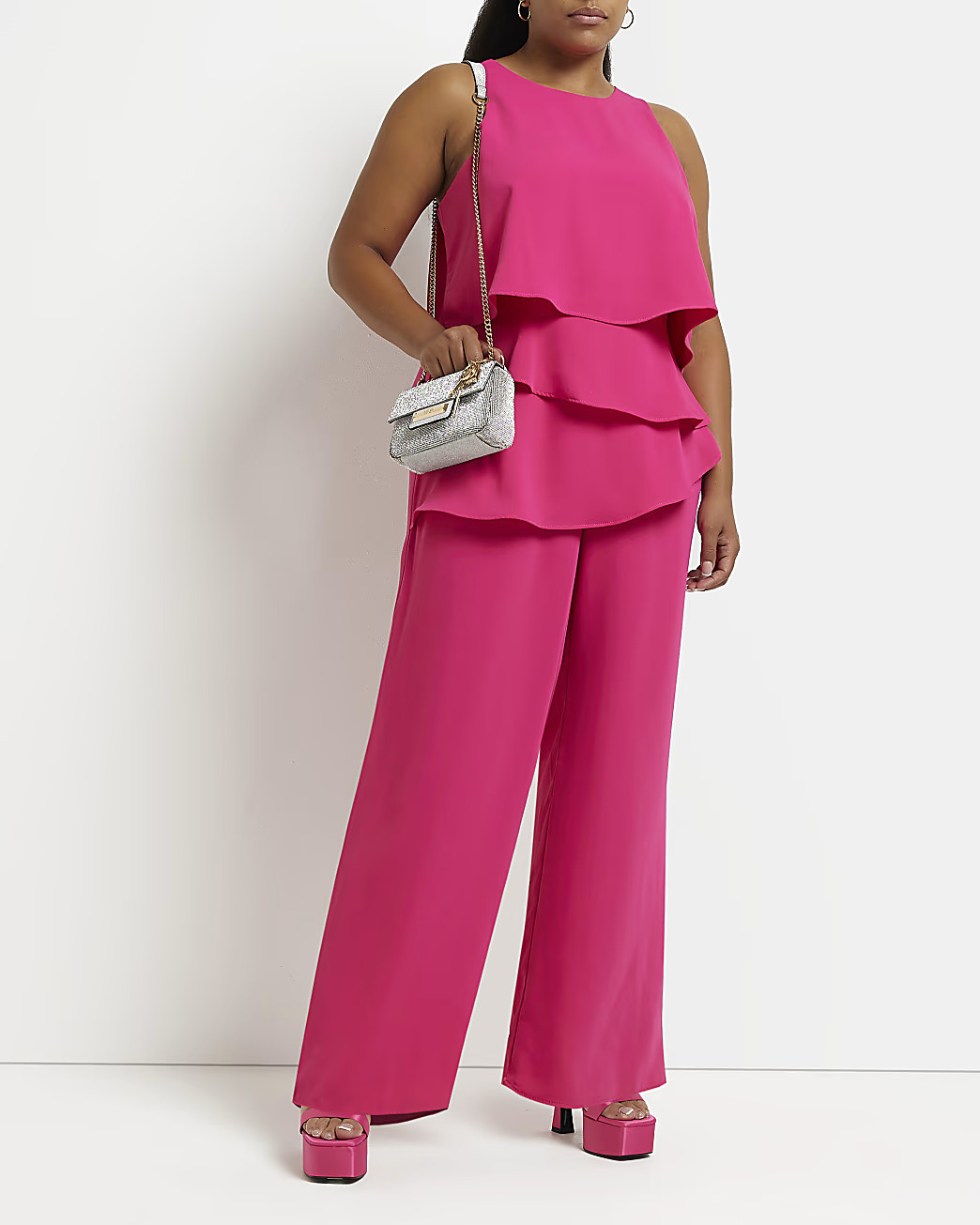 Plus pink layered sleeveless jumpsuit | River Island (US)