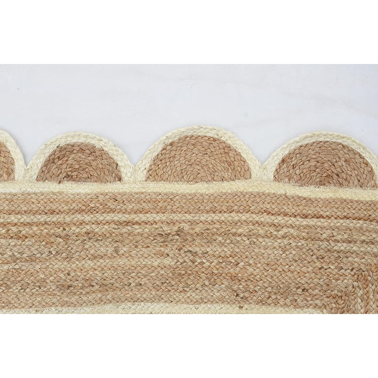 KLAVATE Natural Jute Hand Braided Scalloped Area Rug | Walmart (US)